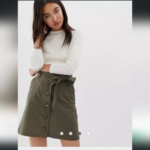 Asos Linen Mini Skirt with button through detail (olive/khaki)